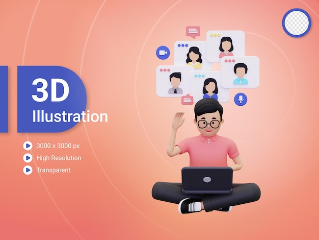 Chamada de vídeo 3D via ilustração de laptop