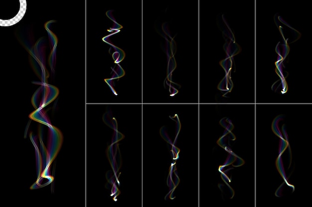 Chamas de iluminação de fumaça mágica colorida isoladas em fundo transparente