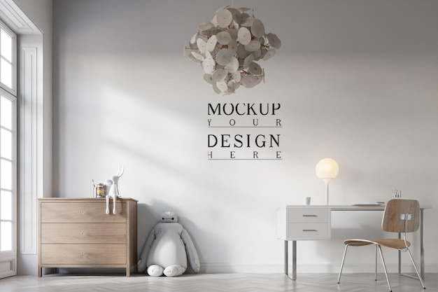 chambre à coucher cool pour enfants avec maquette de mur illustration 3D