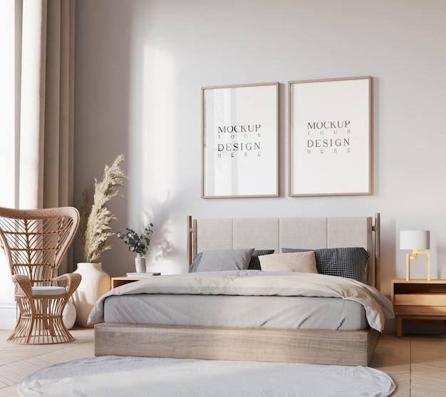 une chambre à coucher avec un lit et une chaise