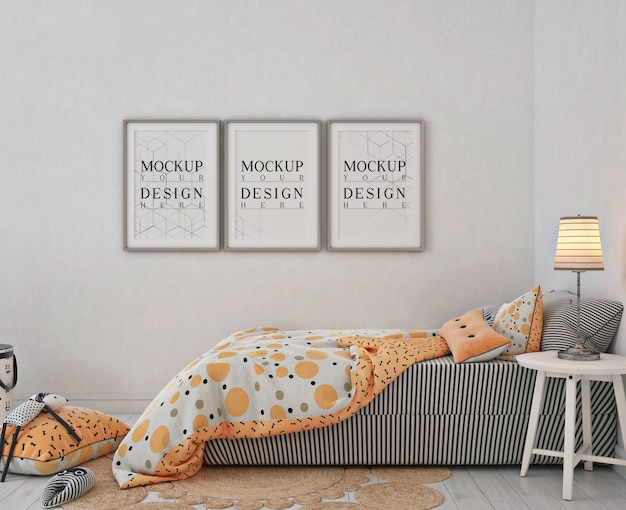 Chambre d'enfants avec cadre d'affiche de maquette