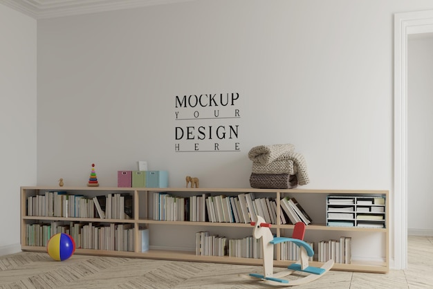 chambre d'enfants mignonne avec une maquette de mur d'illustration 3D