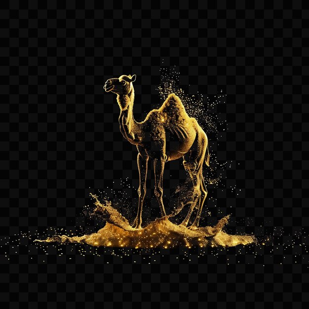 PSD un chameau avec une bouteille d'eau sur le dos est couvert de poussière