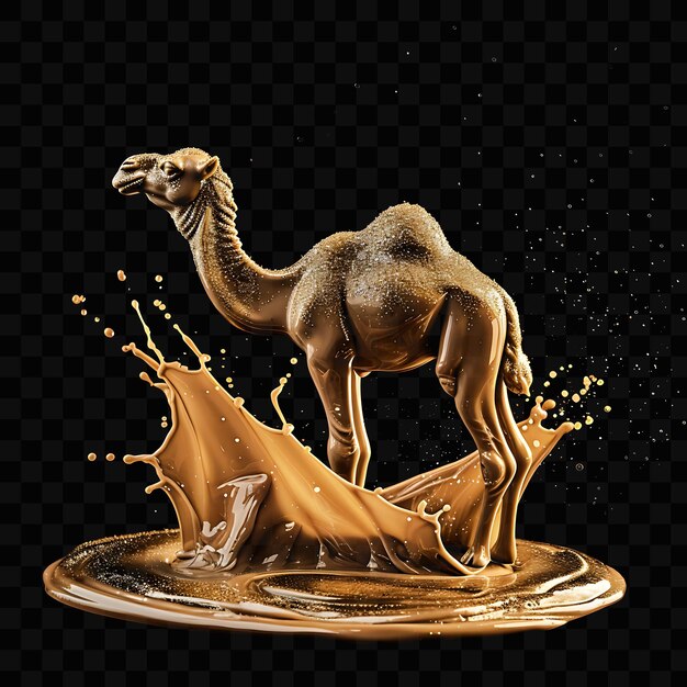 PSD un chameau est couvert de liquide et est entouré d'une pyramide de sable