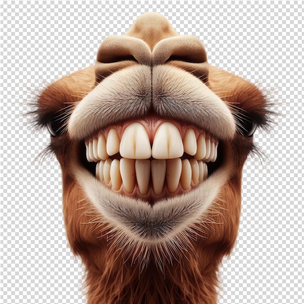PSD un chameau avec un sourire et une image d'un chameau à la bouche ouverte