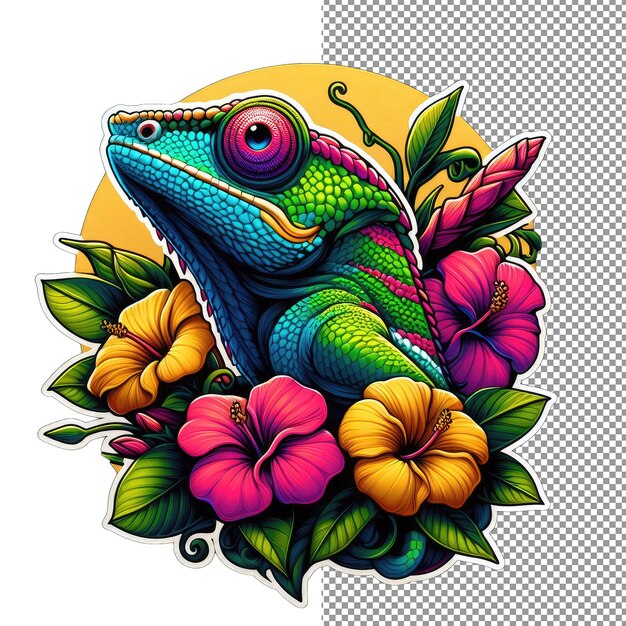 PSD chameleon charm um adesivo de aventura colorido