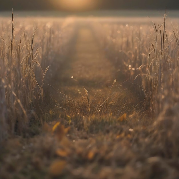 Champ D'automne Le Matin Avec Le Soleil Du Matin Et La Rosée étincelante