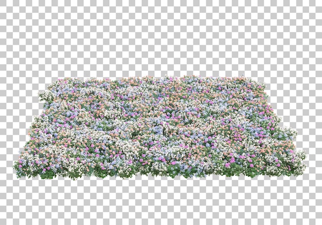 PSD champ avec des fleurs sur fond transparent illustration de rendu 3d