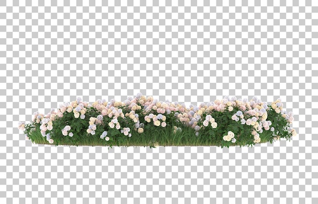 Champ de fleurs sur fond transparent. rendu 3d - illustration