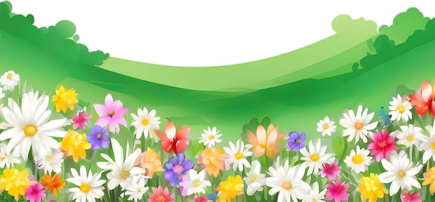 PSD champ de fleurs sauvages clipart d'un champ de fleures sauvages de printemps colorées