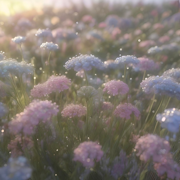 PSD un champ de fleurs sauvages pastel à la lumière du soleil du matin