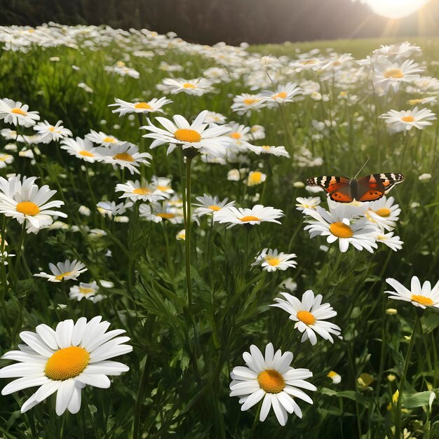 PSD un champ de marguerites blanches au printemps aigénéré.