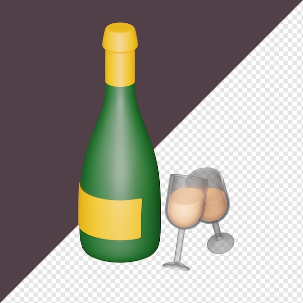Champagne 3d oggetto realistico design icona vettore illustrazione