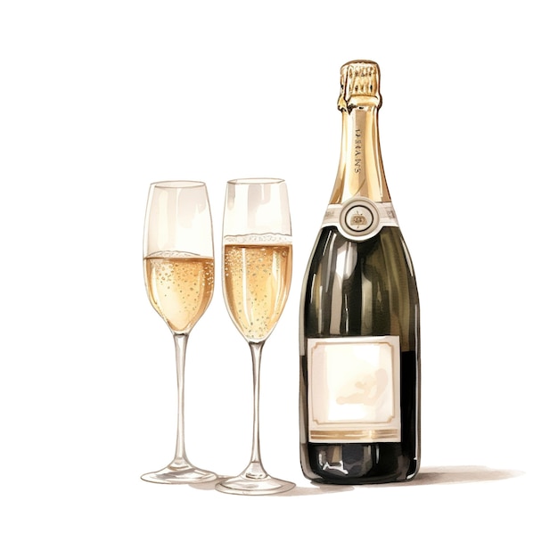 PSD champagne pour l'événement de noël aquarelle style ai généré