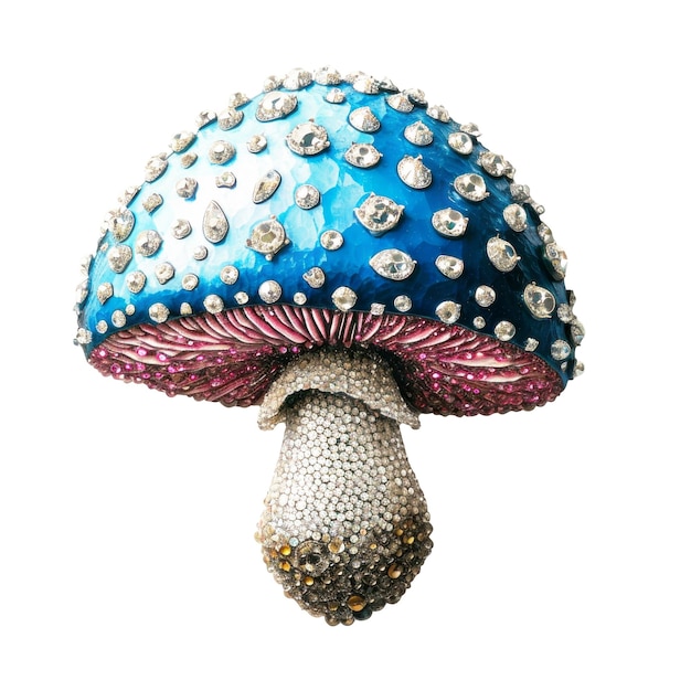 Un Champignon Bleu Avec Des Points D'argent Et Un Chapeau Bleu