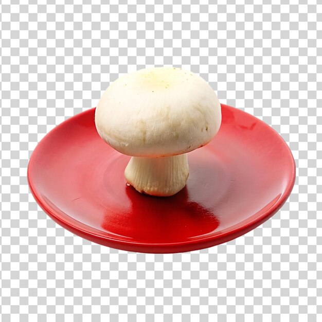 PSD champignon frais sur une plaque rouge isolée sur un fond transparent