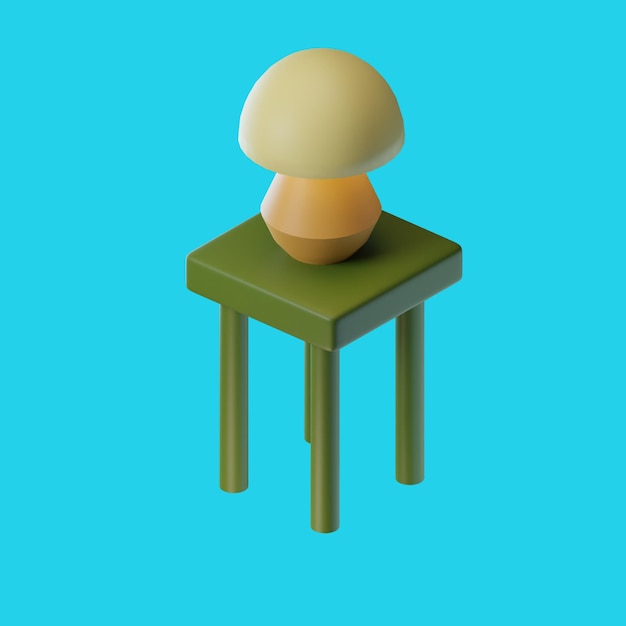 Un champignon sur un tabouret avec un fond bleu