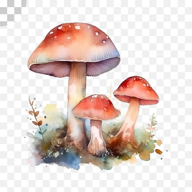 PSD champignons aquarelle fond transparent