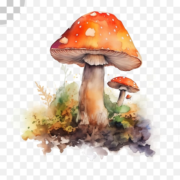 PSD champignons aquarelle fond transparent