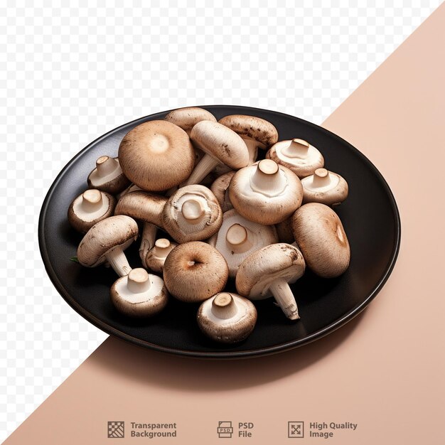 PSD des champignons sur une assiette avec une assiette noire qui dit champignons.