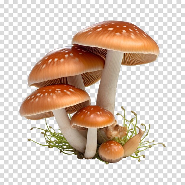 PSD champignons avec un fond blanc et une herbe verte en dessous