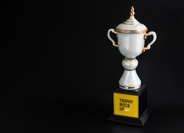 Champion white marble trophy mockup