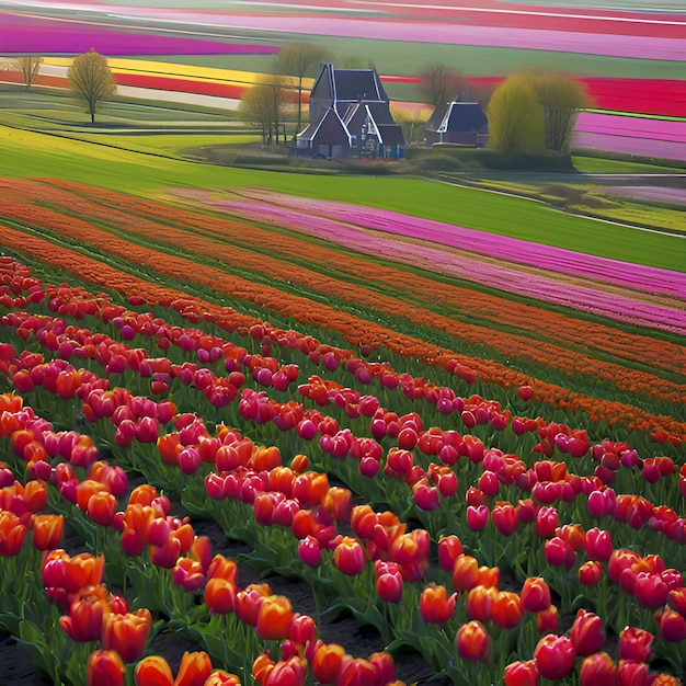 PSD champs de tulipes ruraux néerlandais paysage rural