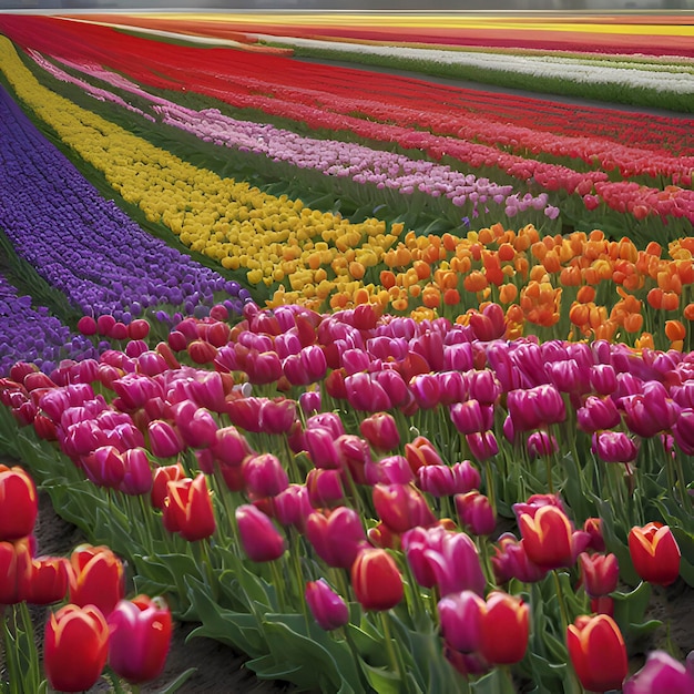 Champs de tulipes ruraux néerlandais paysage rural