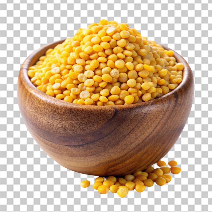 PSD chana amarillo seco o moong mung bean dal en un fondo transparente