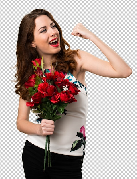 PSD chanceux belle jeune fille tenant des fleurs