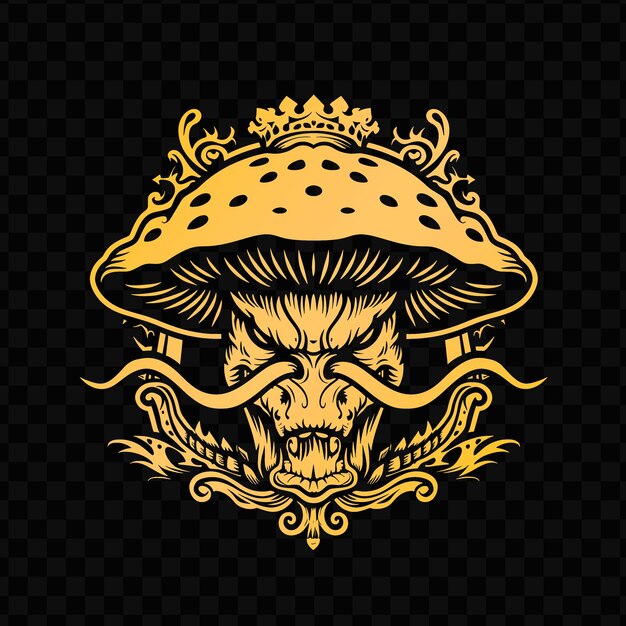 Chanterelle mushroom badge logo com design ornato e drago psd tatuagem vetorial desenho artístico