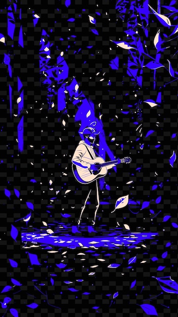 PSD chanteur folklorique jouant de la guitare dans une forêt avec des feuilles falli vector illustration idée d'affiche musicale