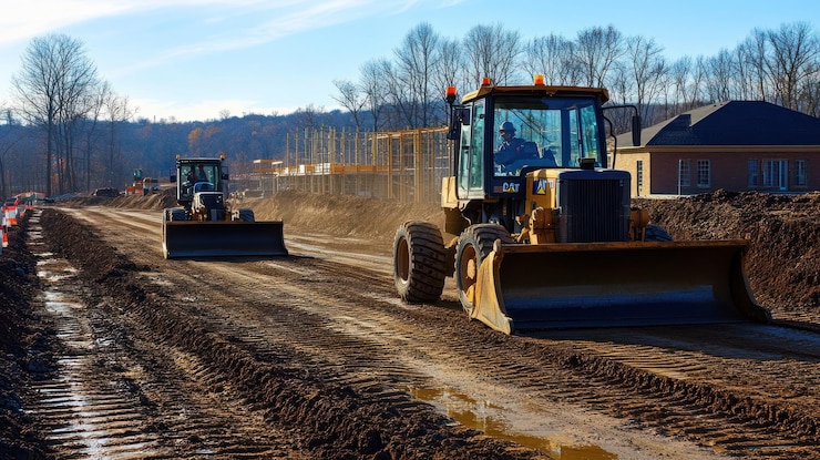 PSD chantier de construction avec des machines lourdes