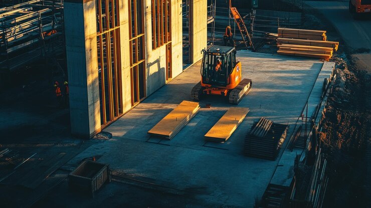 PSD chantier de construction avec machines et matériaux
