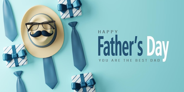 Un chapeau bleu et une cravate avec les mots bonne fête des pères dessus.
