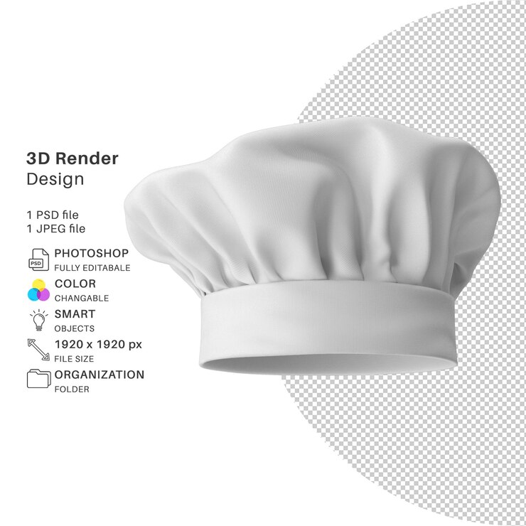 PSD chapeau de chef modélisation 3d fichier psd chapeau de chef réaliste
