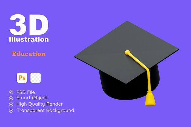 Chapeau de graduation Éducation apprentissage entreprise concept EDU icône d'illustration 3d
