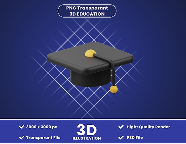 Chapeau De Graduation Illustration Icône 3d