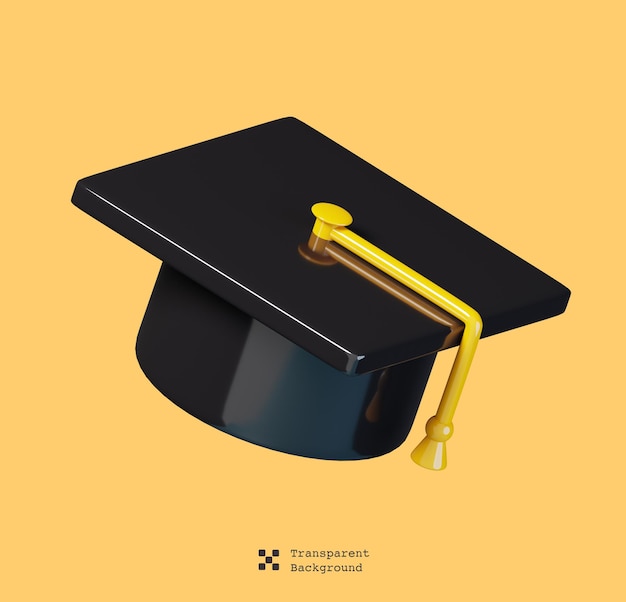 Chapeau de graduation isolé sur fond blanc. Icône de l'éducation et de l'école. Illustration de rendu 3D.