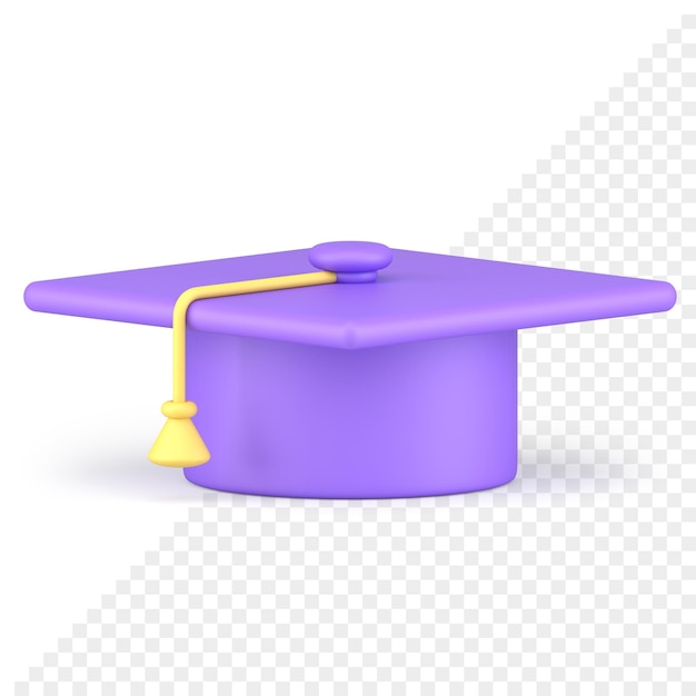 Chapeau de graduation traditionnel avec symbole de gland de l'icône 3d de l'enseignement supérieur complet
