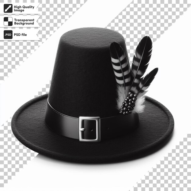 PSD un chapeau noir avec une plume dessus qui dit un chopeau noir