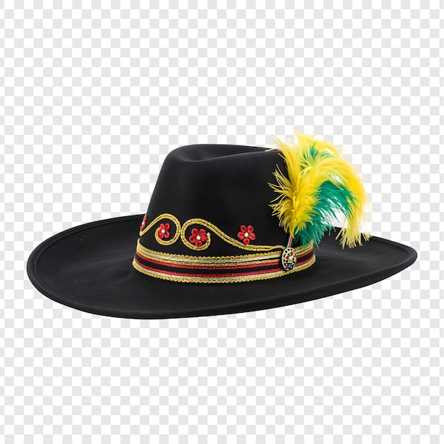 Chapeau noir avec plumes et broderie florale