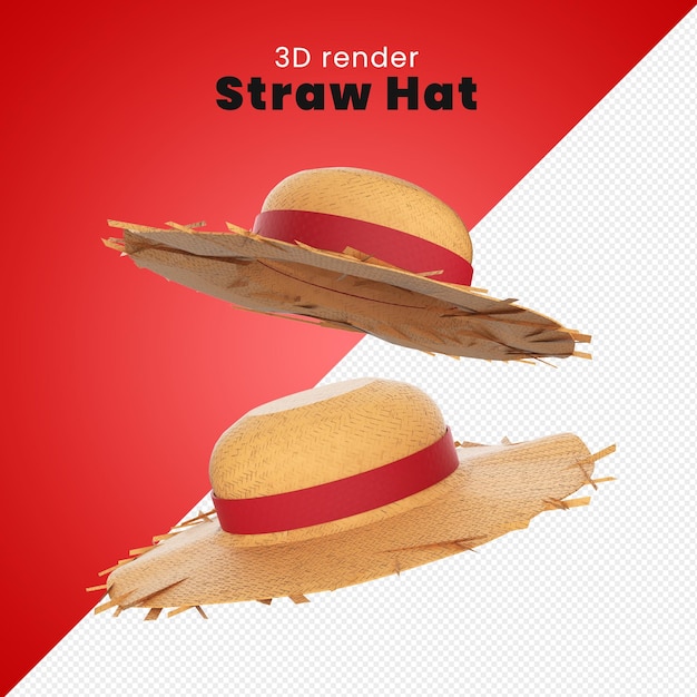PSD chapeau de paille 3d chapeu de palha 3d com faixa vermelha