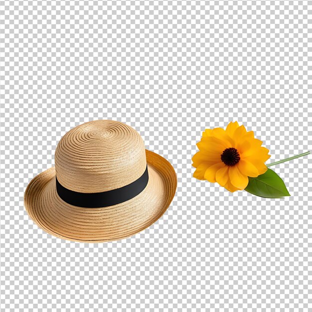 PSD chapeau de paille au soleil vintage psd avec ruban isolé premium psd.