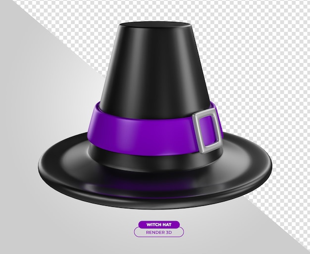 PSD chapeau de sorcière pour halloween illustration de dessin animé de rendu 3d avec fond transparent