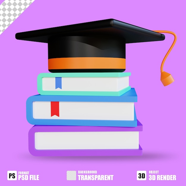 Chapeau de toge d'icône 3D et livres pour l'éducation