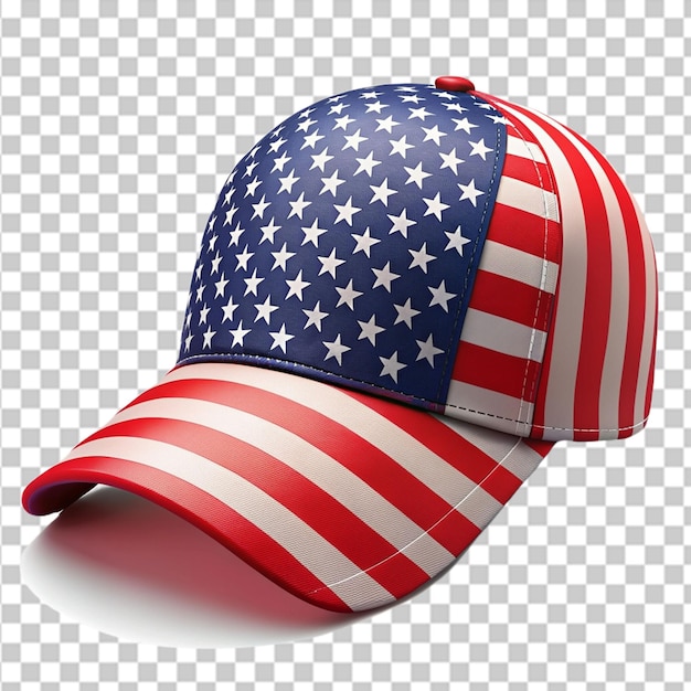 PSD chapéu de beisebol patriótico com a bandeira americana isolada em fundo transparente
