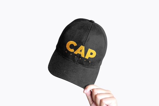 Chapéu de beisebol preto com letras douradas em fundo branco