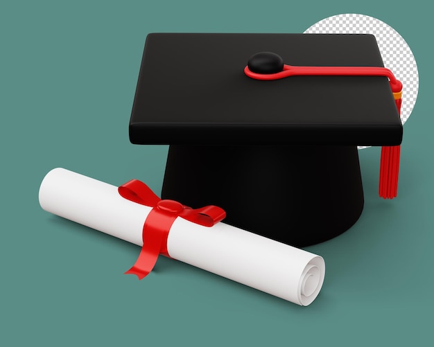 Chapéu de graduação com renderização 3D do Diploma