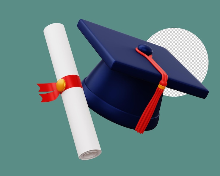 PSD chapéu de graduação com renderização 3d do diploma